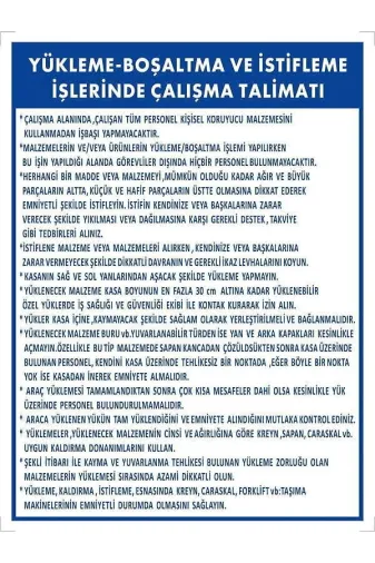 Emek İkaz Levhaları EMEK2098 Yükleme-Boşaltma Ve Istifleme Işlerinde Çalışma Talimatı Uyarı/ikaz Levhası