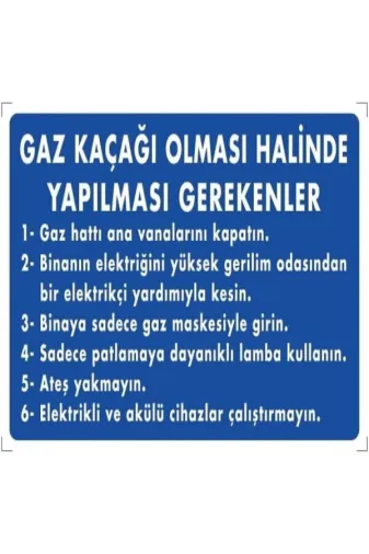 Emek İkaz Levhaları EMEK777 Gaz Kaçağı Olması Halinde Yapılması Gerekenler Uyarı/ikaz Levhası