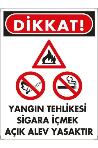 Emek İkaz Levhaları EMEK852 Dikkat Yangın Tehlikesi-Sigara Içmek Açık Alev Yasaktır Uyarı/ikaz Levhası