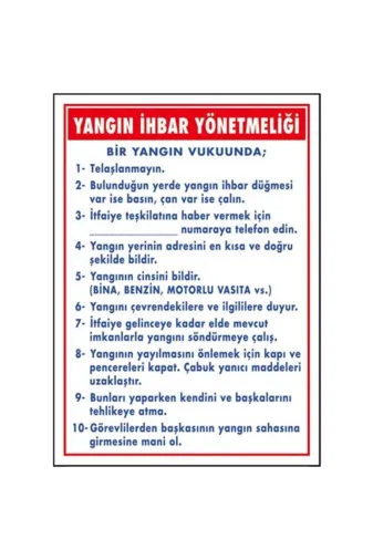 Emek İkaz Levhaları EMEK908 Yangın Ihbar Yönetmeliği Uyarı/ikaz Levhası