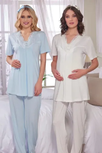Emose 3944 Kadın Mavi Lohusa Pijama Takımı