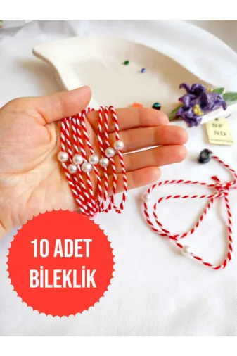 ENEFENDİ İNCİBONCUK 10 Adet İnci Boncuklu Marteniçka Bileklik Krem Şans Bereket Arkadaş Sevgili Eş Çocuk Hediye