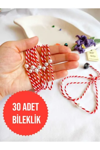 ENEFENDİ İNCİBONCUK30 30 Adet İnci Boncuklu Marteniçka Bileklik Krem Şans Bereket Arkadaş Sevgili Eş Çocuk Hediye