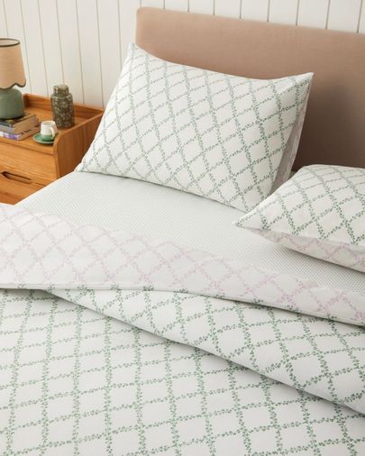 English Home -127999- Bloom Grid Kolay Ütülenir Çarşaflı Çift Kişilik Nevresim Takımı 200X220 Cm Yeşil