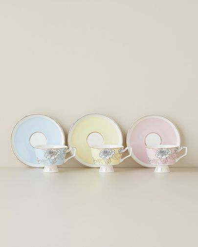 English Home 15-9999* Evelina New Bone China 12 Parça 6 Kişilik Kahve Fincan Takımı 90 Ml Açık Pembe-Sarı-Mavi