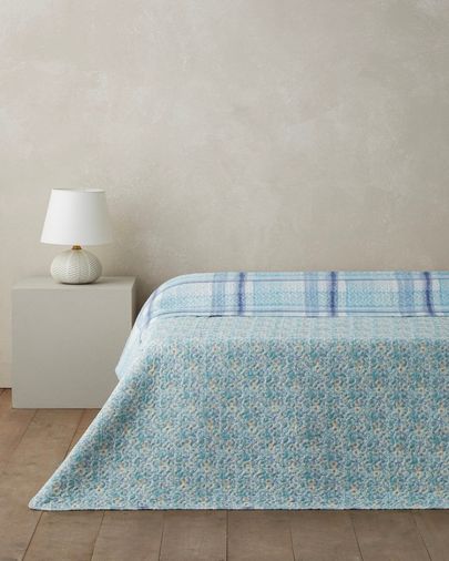 English Home 60400888 Misty Flora Çift Kişilik Çok Amaçlı Örtü 200X220 Cm Açık Mavi