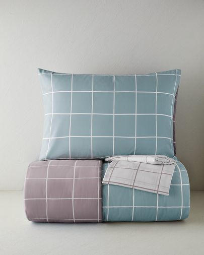 English Home 6078708079 Gridline Kolay Ütülenir Çarşaflı Tek Kişilik Nevresim Takımı 160X220 Cm Seledon-Mürdüm