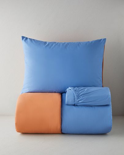 English Home 651081484 Plain Pamuk Çarşaflı Tek Kişilik Nevresim Takımı 160X220 Cm Mavi-Turuncu