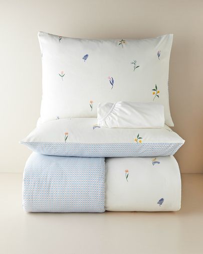 English Home 909789980 Flowery Kolay Ütülenir Çarşaflı Çift Kişilik Nevresim Takımı 200X220 Cm Mavi - Yeşil