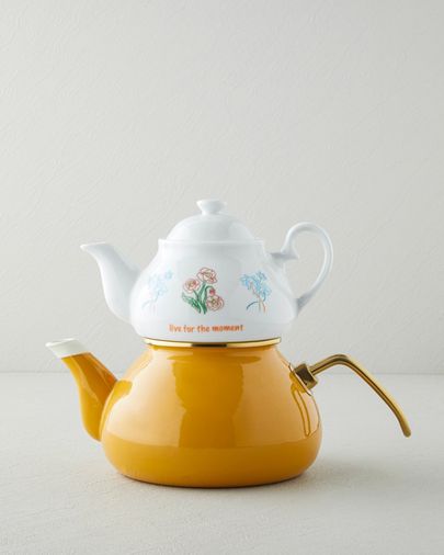 English Home linea1799999 Linea Porselen Emaye Çaydanlık 0,85 + 2,2 L Hardal