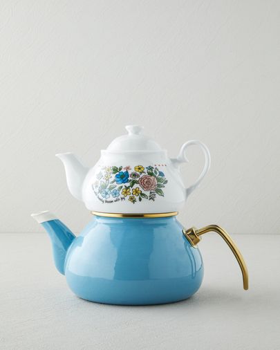 English Home lively179999 Lively Porselen Emaye Çaydanlık 0,85 + 2,2 L Mavi