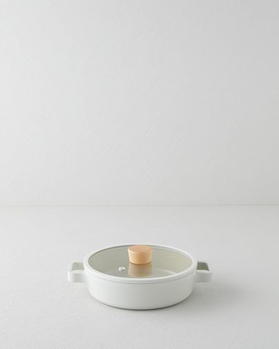English Home neoflam233999 Neoflam Fika Alüminyum Döküm Cam Kapaklı Sahan 20 Cm Bej