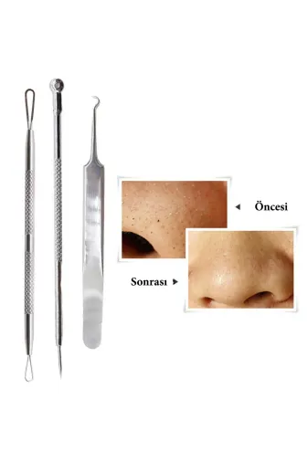 Epilons klt9678746357293 Paslanmaz Çelik Siyah Nokta Ve Akne Temizleyici Set 3'lü Kit