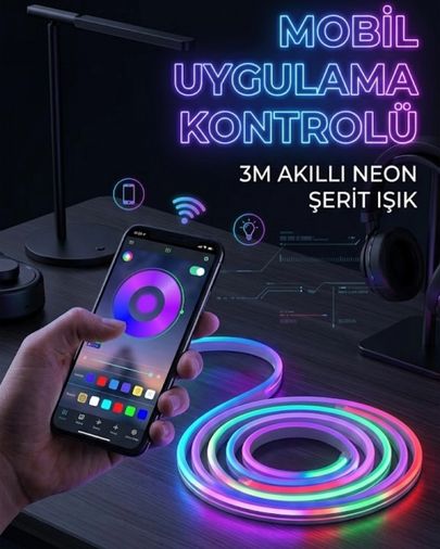 Epilons TRİTHLTUCZZZ3MTVLEDİ-1-BLNCCC 3 Metre Rgb Neon Led Şerit Işık Su Geçirmez Kumandalı Ve Uygulama Kontrollü Dekoratif Aydınlatma Çok Renkli