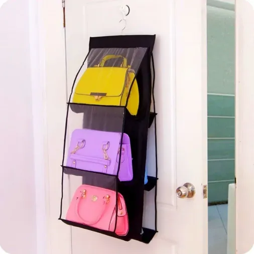 Ergonomik 6 Gözlü Şeffaf Dolap İçi Çanta Organizer Askılık