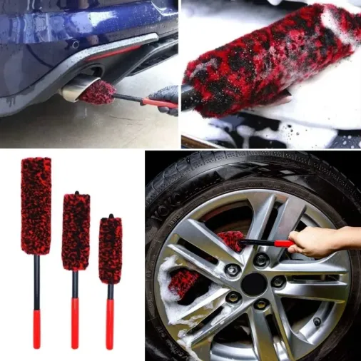 Ergonomik Bükülebilen Peluş Detaylı Oto Temizlik Fırçası Seti