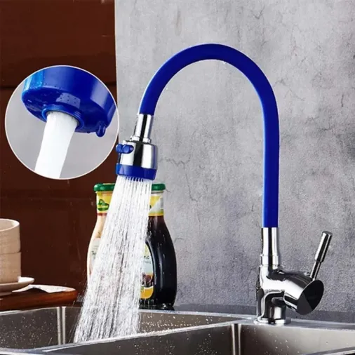 Ergonomik Mavi Renkli Bükülebilir Lavabo Musluk Başlığı