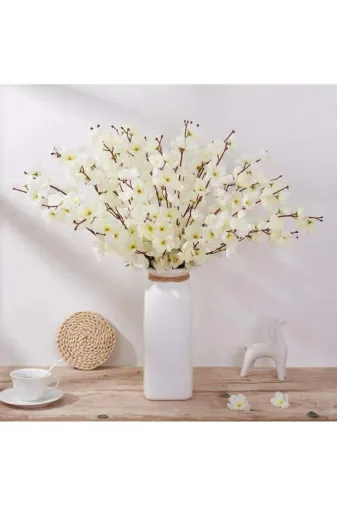 ERHAN FLOWERS ÇİÇEK & DEKORASYON bhr.byz Yapay Çiçek Bahardalı Japon Kiraz Çiçeği 7 Dallı 57Cm Beyaz