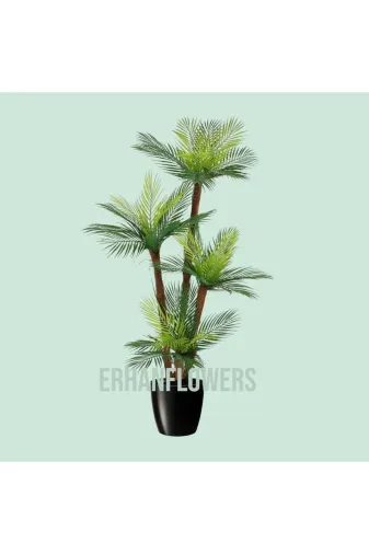 ERHAN FLOWERS ÇİÇEK & DEKORASYON erh.1003 Plastik Saksıda 4 Gövdeli Yapay Palmiye Çikas Arekası. (150 Cm)