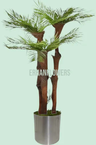 ERHAN FLOWERS ÇİÇEK & DEKORASYON erh.10040 150 Cm 3 Gövdeli Lifli Areka Metal Saksıda
