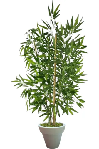 ERHAN FLOWERS ÇİÇEK & DEKORASYON ypy.agç.00373 100 Cm 4 Gövdeli Yapay Bambu Agacı Beyaz Plastik Saksı