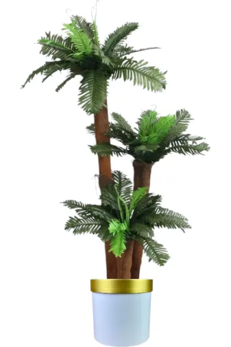 ERHAN FLOWERS ÇİÇEK & DEKORASYON ypy.agç.00409 Yapay Ağaç Sikas Palmiyesi 150 Cm Beyaz Gold Saksı