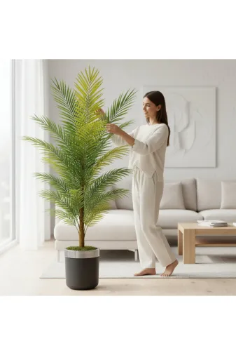 ERHAN FLOWERS ERH-A-1259 Yapay Areka Palmiyesi Siyah Gümüş Saksı 160 Cm