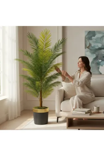 ERHAN FLOWERS ERH-A-1260 Yapay Areka Palmiyesi Siyah Gold Saksı 200 Cm