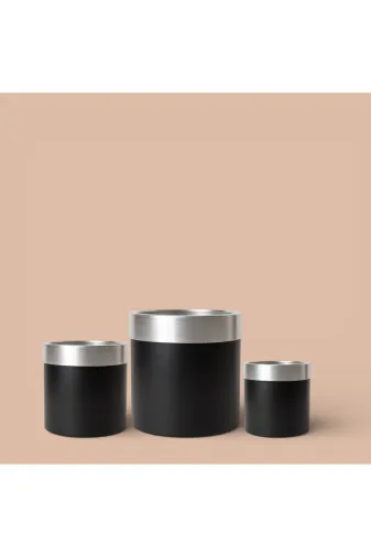 ERHAN FLOWERS ERH-S-M-1007 Aura Metallic Serisi Saksı - Minimalist Tasarım 3 Lü Set 35X35 30X30X25X25 (Siyah Gümüş)