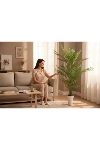 ERHAN FLOWERS erh.1584 Yapay Areka Ağacı Palmiye Ağacı Salon Bitkisi Yapay Areka 130 Cm 20 Yaprak Kumsal Saksı