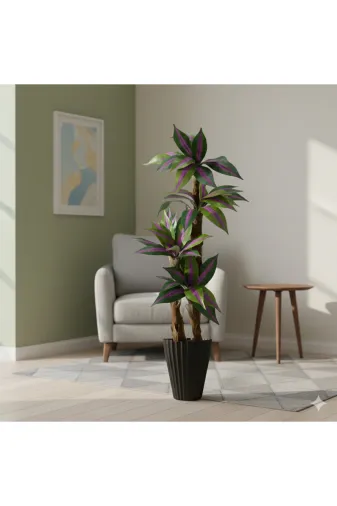 ERHAN FLOWERS erh.1655 Yapay Zebra Mor Yapraklı Yuka Palmiyesi 170 Cm 3 Gövdeli Lilyum Siyah Saksılı