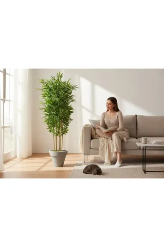 ERHAN FLOWERS erh.1723 Yapay Bambu Ağaç 190 Cm 6 Dallı Yogun Yaprak Beyaz Plastik Saksı