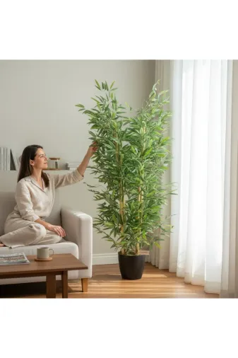 ERHAN FLOWERS ypy.bmb.165 Yapay Bambu Ağacı Yogun Yaprak Plastik Saksıda 165 Cm