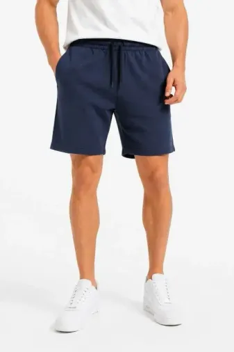 Erkek 3 İplik Şardonsuz Yazlık Cepli Lastikli Bağcıklı Regular Fit Şort - Lacivert - 2XL - Lacivert