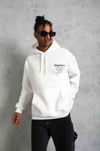 Erkek 98 Baskılı Kapşonlu Sweat - Beyaz - S - Beyaz