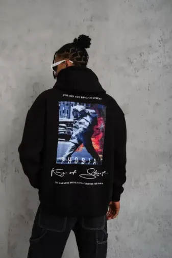 Erkek Astronot Baskılı Kapüşonlu Sweat - Siyah - S - Siyah