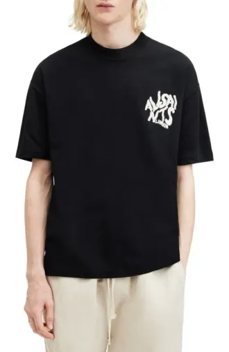 Erkek Baskılı Oversize T-shirt - Siyah - S - Siyah