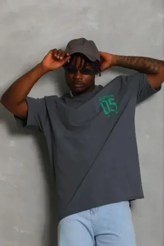 Erkek Baskılı T-Shirt Kısa Kol Bisiklet Yaka Regular Fit Rahat Kalıp Günlük Tişört - Füme - XL - Füme