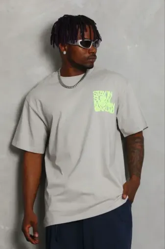 Erkek Baskılı T-Shirt Kısa Kol Bisiklet Yaka Regular Fit Rahat Kalıp Günlük Tişört - Gri - XL - Gri