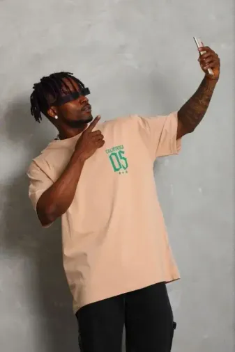 Erkek Baskılı T-Shirt Kısa Kol Bisiklet Yaka Regular Fit Rahat Kalıp Günlük Tişört - Bej - XS - Bej