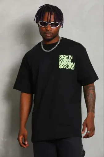 Erkek Baskılı T-Shirt Kısa Kol Bisiklet Yaka Regular Fit Rahat Kalıp Günlük Tişört - Siyah - M - Siyah