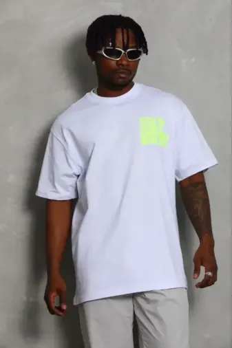 Erkek Baskılı T-Shirt Kısa Kol Bisiklet Yaka Regular Fit Rahat Kalıp Günlük Tişört - Beyaz - XS - Beyaz