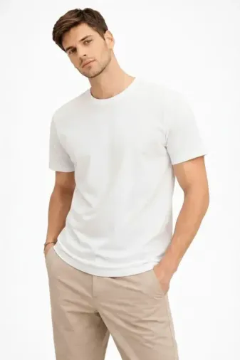 Erkek Bisiklet Yaka Tişört Regular Kalıp Basic Pamuklu Günlük Kullanım T-shirt - Beyaz - XL - Beyaz