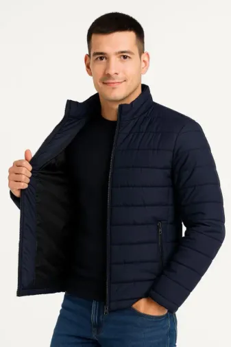 Erkek Bomber Mont Ceket – Su İtici Kumaş, Kapitone Astarlı, Fermuarlı, Kışlık - Lacivert - 2XL - Lacivert