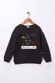 Erkek Çocuk "I am the muslım" Baskılı Pamuklu Sweat