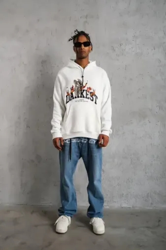 Erkek DANKES Baskılı Kapüşonlu Sweat - Beyaz - L - Beyaz