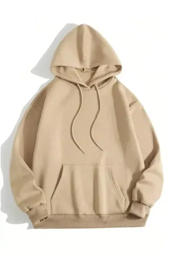Erkek Düz Kapüşonlu Sweat - Bej - S - Bej