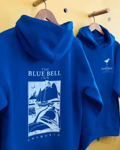 Erkek Kapüşonlu Double Oversize Üç İplik Pamuklu Deniz Yelken Baskılı Kanguru - Saks Mavisi - S - Saks Mavisi