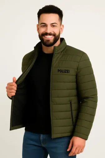 Erkek Mikro Su İtici Kapitone Baskılı Astarlı Fermuarlı Bomber Mont - Haki - 2XL - Haki
