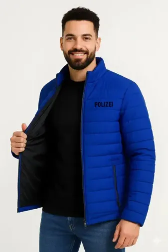 Erkek Mikro Su İtici Kapitone Baskılı Astarlı Fermuarlı Bomber Mont - Saks Mavisi - M - Saks Mavisi